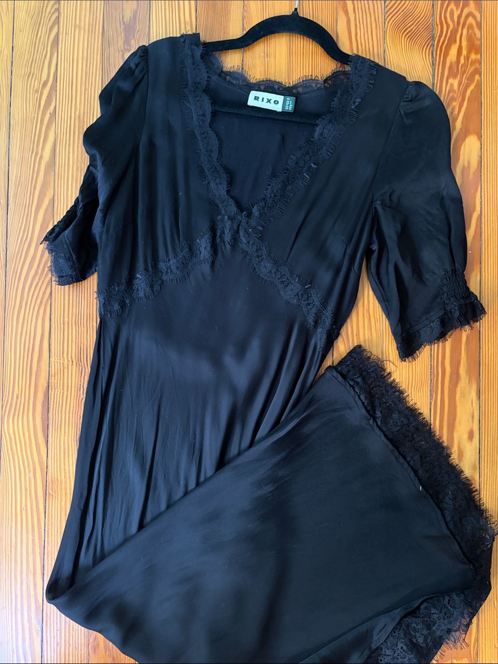 RIXO Black Lace-Trim Chemise